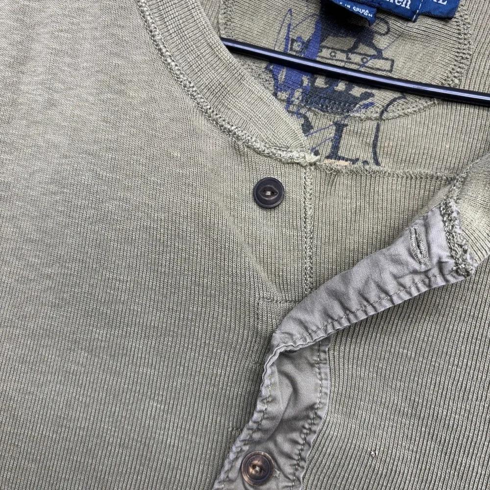 Vintage POLO Ralph Lauren Shirt Mens XL 836 R64 Crest Army Green Henley Ribbing